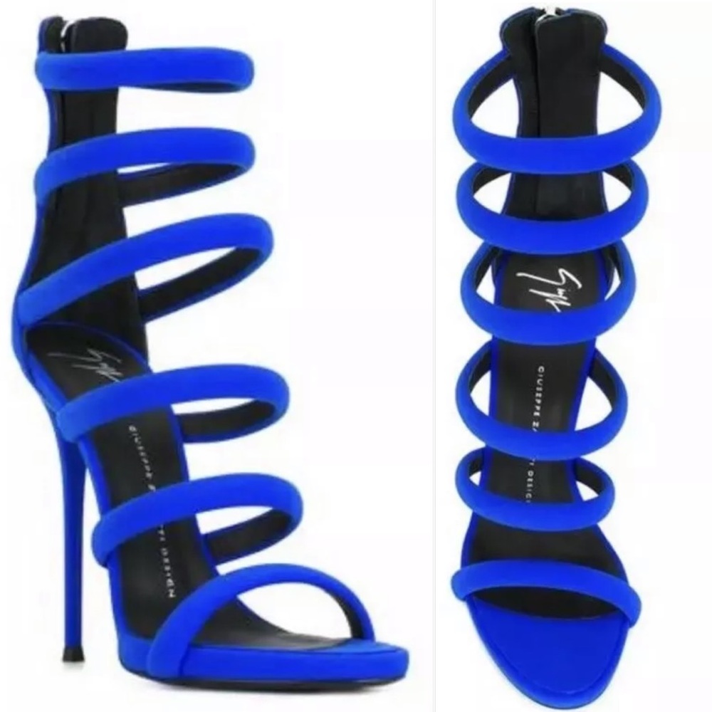 Giuseppe Zanotti Caged Electric Blue Neoprene Stiletto Heel Sandals